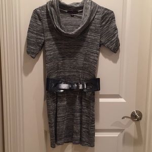 Casual black belted marled dress